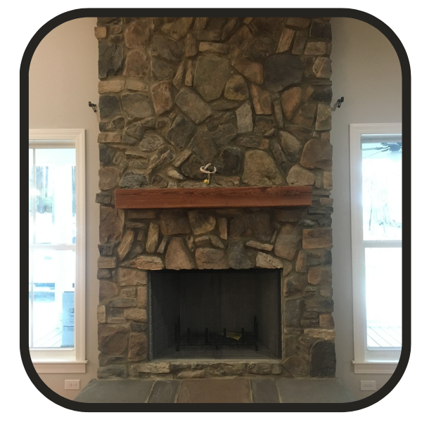 tall stone fireplace